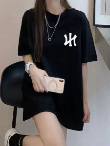 Womens Long Sleeve Shark Print T-shirt White Short Sleeve Summer Casual Loose Fit Cotton Bottom Covering Butt Trendy Top