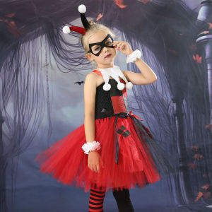 ToyStory Halloween Kids Clown Female Tutu Dress Girls Carnival Harley Squad Quinn Cosplay Performance Costume Birthday Party Dress