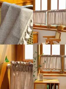 1PC Kaki Japanese Retro Rice Broom Lace Window Curtain Single Piece Home Decor Traditional Design Kitchen Window Treatment