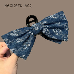 Fashionable Denim Hair Claw Clip Womens Large Bowknot Shark Jaw Hair Accessories Original Design Universal Stylish Hair Grips