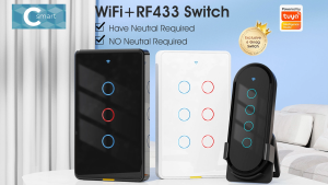 SMATRUL Wifi Smart Light Switch No Neutral needTouch Control Single Fire Smart Timer Home Automation Smart Life/Tuya app - work for Alexa / Google Home Black and White6 Gang