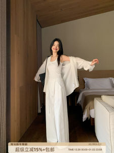 Loose Shirt Wide Leg Pants Set Womens Casual Wear White Button up Top And Straight Leg Trousers Two Piece Suit Spring Fashion