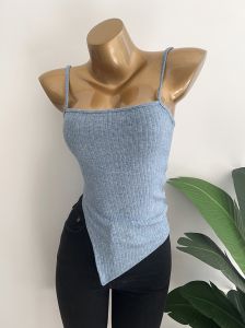 Áo Ba Lỗ Không Đối Xứng Cổ Điển Hong Kong Áo Ba Lỗ Không Dây Màu Trơn Dáng Ôm Ngắn Mùa Hè 2023 Áo Ba Lỗ Cổ Chữ V