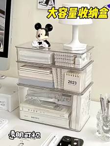 Stackable Clear Desktop Storage Box With Lid Multi Layer Acrylic Organizer For Office Books Stationery And Cosmetics