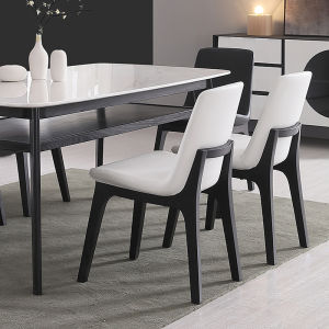 Solid Wood Dining Chair Modern Minimalist Hotel Restaurant Home Leather Dining Table and Chair Shaped Cotton First Layer Cowhide Backrest Chair