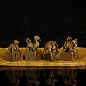 Antique Simulation Seal with Four Great Mythical Beasts Qinglong Baihu Zhuque Xuanwu Maternity Set Desktop Decorative Ornaments