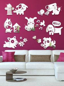Adorable Dog Mirror 3D Wall Stickers Childrens Room Pet Shop Decorations Beauty Hospital Arrangement Waterproof Acrylic Placards