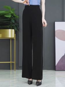 High Waist Wide Leg Pants Womens Summer Thin Elastic Loose Trousers Long Straight Cut Loose Fit Casual Fashion
