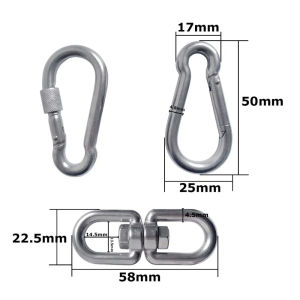 304 Stainless Steel Double Ended Swivel Eye Hook and Safety Carabiner Spring Snap Hook Swivel Shackle Ring Connector Set of 3