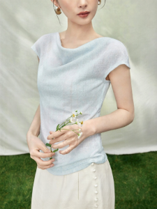 SUSHE | Irregular Ribbed Drape Collar Drop-Shoulder Sleeve Knit Top