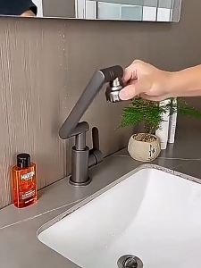 Bộ Vòi Rửa Mặt Lõi Đồng Nguyên Khối Xoay 720 Độ 2 Chế Độ Tia Nước Kèm Dây Dẫn