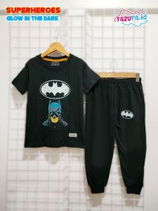 Setelan Anak Superhero Glow In The Dark Oneset Kaos Combad Anak Laki-laki Baju Menyala Dalam Gelap
