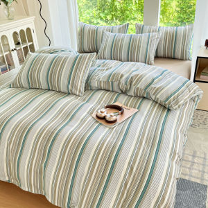 Dansunreve Washed Cotton Quilt Cover Stripe Duvet Cover Minimalist Grey/Blue Soft Comfortable Beddings Comforter Cover Japanese Style High Quailty Single Queen King Size