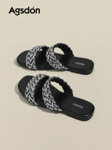 Agsdon | Double-Strap Rhinestone Woven Slipper
