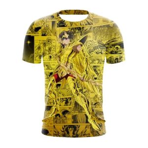 Bandai | Hot Selling Fashion New Summer Anime Golden Saint Fighter Pattern 3D Printing Fashion Quick Drying T-shirt Hip Hop Street Top