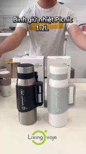 Bình nước giữ nhiệt chính hãng LivingOvoje Tumbler 1200ml Handle Phích Giữ Nhiệt 1200ml inox 304 Tay Cầm chắc chắn