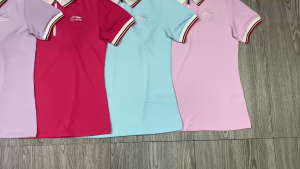 Áo thun nữ tập gym yoga pickleball cầu lông tennis cổ trụ dệt sọc tay ngắn thun poly co giãn 4 chiều BINSPORTS A328