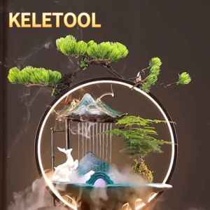 Deer Mist Humidifier Ornament Chinese Style Office Living Room Wealth Attracting Ornament Humidifier Zen Feng Shui Rockery Fountain Desktop Decor Resin Craft Artificial Tree Waterfall Humidifier Modern