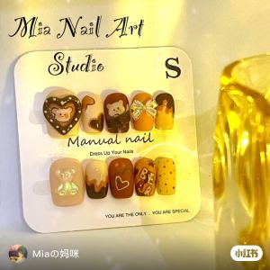 A035 SIZE M 🇲🇾 Ready Stock Handmade Nail Art Reuseable 10pcs/set Nail Tips free 5pcs Manicures Tools  现货手工穿戴甲可重复使用 10 件/套美甲贴片免费 5 件美甲工具