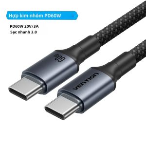 Vention | Cáp USB C Sang Type C Vention 60W PD3.0 Sạc Nhanh Truyền Dữ Liệu Cho MacBook iPhone 18 17 16 15 Samsung S25 Xiaomi 17 - Dây Bện Silicon Lỏng Kim Loại