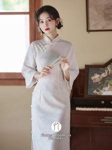 Traditional Design Full Front Open Loose Sleeve Qipao Spring Elegant Dress