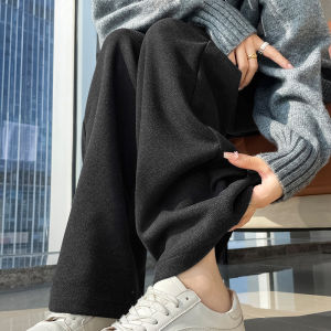 กางเกงขายาวทรงหลวมเอวสูงผ้าขนสัตว์ผสมอะซิเตทสำหรับผู้หญิงในฤดูใบไม้ร่วงและฤดูหนาว กางเกงขายาวทรงหลวมแบบลำลอง