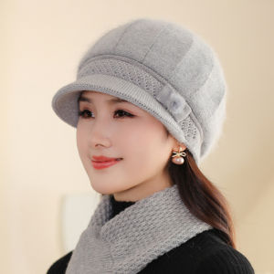 SHIPAILUO | Warm Knitted Rabbit Fur Hat For Women Winter Fashionable Mom Cap Elderly People Anti-Cold Cotton Knitwear Comfortable Soft Style