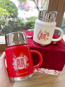 Retro Ceramic Mugs with Spoon Cover Couple Wedding Gifts Water Bottles Vintage Happy Character Korean Style Tea Utensils