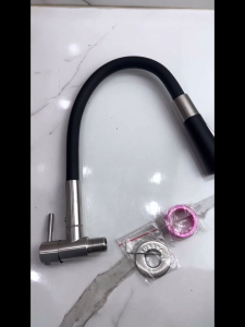 ONOJ Kitchen Faucet 304 Stainless Steel Wall Mounted Flexible Black Hose W1506