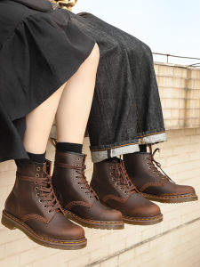 รองเท้าบูทมาร์ตินวินเทจ Mad Horse หนังวัวสีน้ำตาลสำหรับผู้ชายและผู้หญิง ทรงหัวมน ทรงหัวมน ฤดูใบไม้ผลิและฤดูใบไม้ร่วง