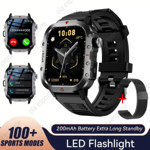 Military Smart Watch Men Flashlight Health Monitoring Waterproof Outdoor Sports Fitness Bluetooth Call Smartwatch Men Women HW12