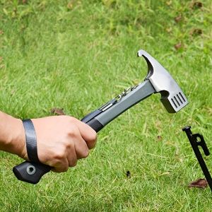 Multipurpose Steel Camping Hammer with Stake Puller and Rope Tightener Ideal for Outdoor Adventures and Home Camping Gear