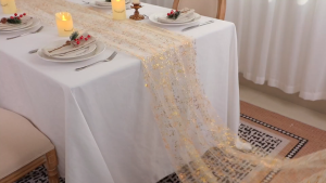 70cm * 300cm vàng bồi bàn long lanh lá kim loại Sheer ăn uống kỷ niệm ngày cưới kỳ nghỉ Bàn sinh nhật trang trí nội thất nhà bên