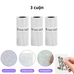 Cuộn Giấy Nhiệt Trong Suốt Tự Dính 57mm X 3m Có Chấm Hologram Tương Thích Với Hầu Hết Máy In Mini