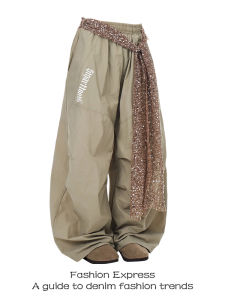 Dance Paratrooper Pants Womens Summer Autumn Loose Wide Leg Pants Pleated Shiny Belt American Retro Design Casual Trousers