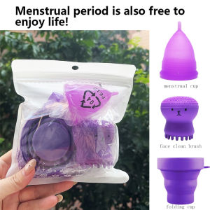 Silicone Menstrual Cup+Folding Cupused for Female Menstrual PeriodReusable Menstruation Collector+Face Cleansing Brush