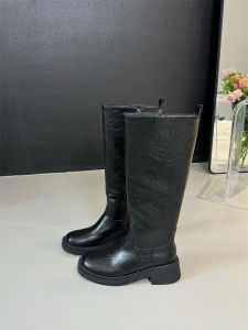 Fashionable Pure Color Side Zipper Boots Womens Comfortable Thick Heel Medium Heel Spring Autumn New Style Long Tube Boots