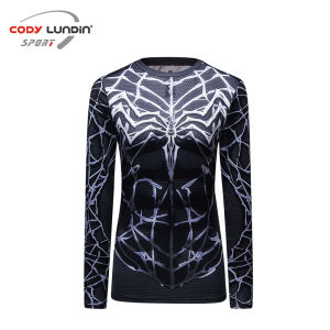 เสื้อออกกำลังกายสำหรับผู้หญิงแขนยาวแบบอัดแรงดัน ชุดกีฬา แฟชั่นฤดูใบไม้ร่วง/ฤดูหนาว พิมพ์ลายดิจิตอล เสื้อผ้าแห้งเร็ว