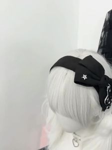 Women Goth Subculture Music Hair Accessories Harajuku Gothic Lolita Y2K Girl Punk Floral Bow Hair Band Headband Hair Hoop