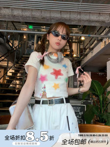 Cute Sweet Colorful Star Print Short Sleeve T-Shirt for Women Summer Student Style Trendy Top Female Fashion Casual Tee