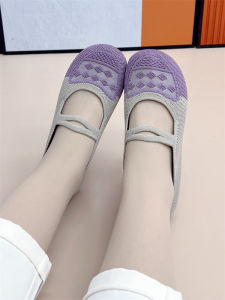 Beijing Old Style Flat Bottom Breathable Cotton Shoes Fly Knitted Slip-On Elderly Footwear Comfortable Casual Footwear