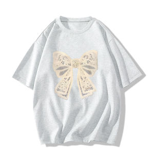 YEBO | Large Lace Bow Print T-Shirt Summer