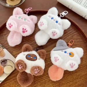 Plush Long Tail Cat Keychain Pendant Cute Soft Plush Toy Doll Backpack Decoration Accessory Ornament