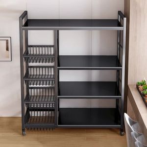 Kitchen Multi-layer Floor-standing Storage Rack Wall-leaning Vegetable Miscellaneous Goods Shelf Metal Construction Rust-resistant