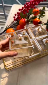 Khay đựng mứt Tết Khay đựng bánh kẹo trang trí Tết sang trọng chất liệu nhựa cứng hủ đựng hạt có nắp đậy bộ 3-6 hủ
