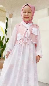 Dungdungkids Gamis Anak Bianca Ceruty Outer Organza Payet Bordir Free Pashmina 3 - 14 Tahun