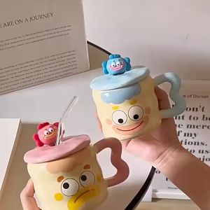 Ly Cốc Sứ Uống Nước Quà Tặng Hình Cá Hề Dễ Thương Kèm Hộp Quà Thìa Ống Hút L19