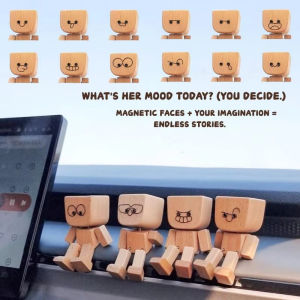 Aitemay Shaking Wooden Man Figurine Car Decoration Small Ornaments Leg-swinging Robot Figurine Cute Wood Man Car Good Creative Gifts