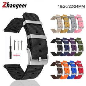 Zhangeer 18mm 20mm 22mm 24mm Quick Release Elastic Weave Nylon Strap Stainless Steel Hoop Buckle Durable Watch Band Men Women Waterproof Wrist Bracelet