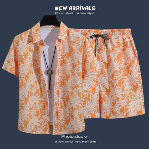Hainan Island Beach Shirt Mens Set Sanya Travel Hawaii Large Size Floral Print Short Sleeve Loose Fit Youth Summer Casual Shirt